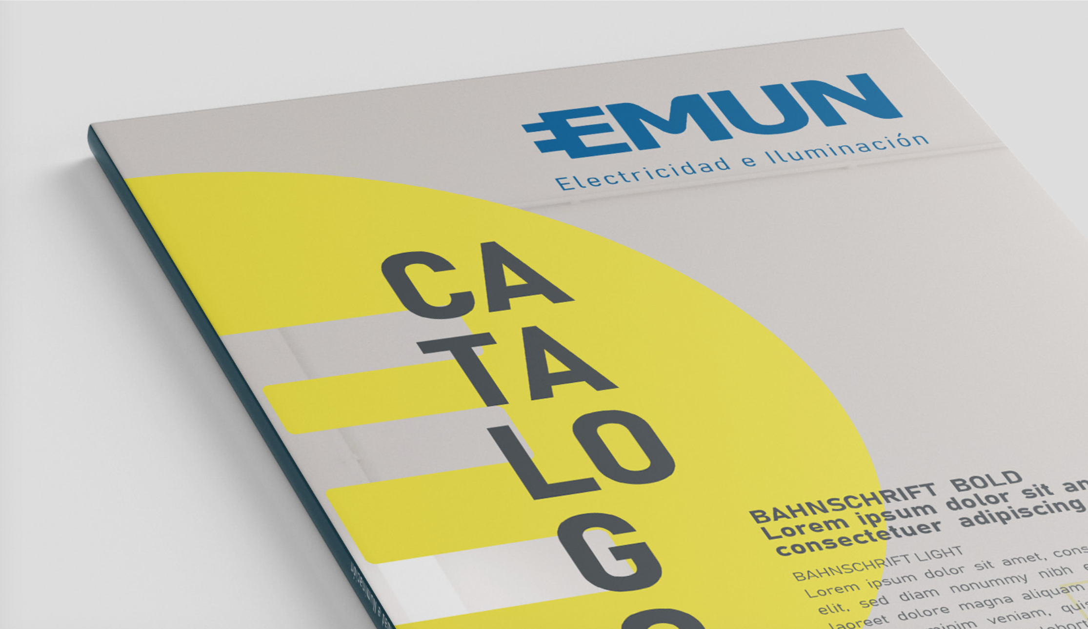 EMUN catalogue cover with blue wordmark and yellow graphic