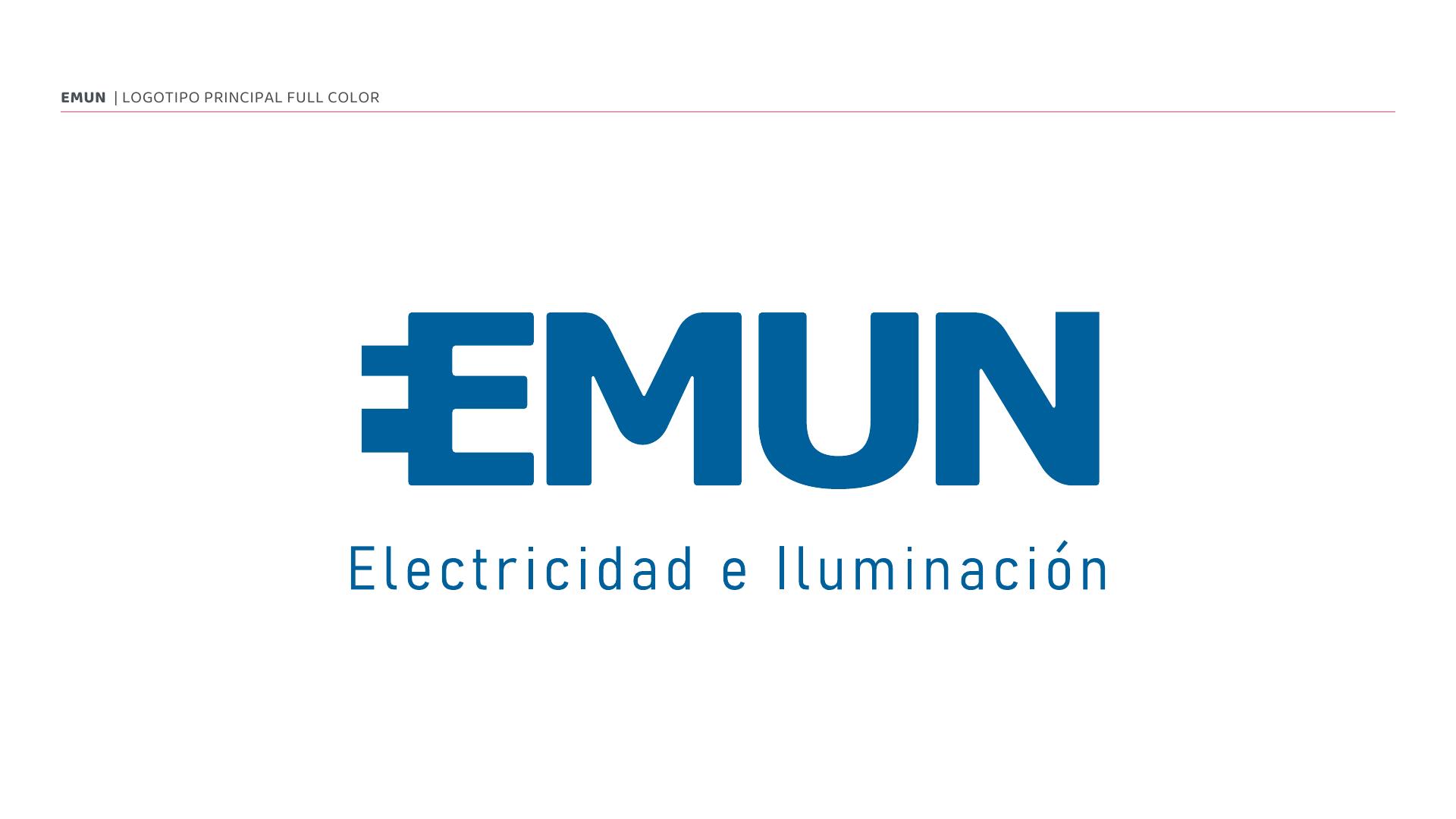 EMUN primary logo and electrical lighting descriptor