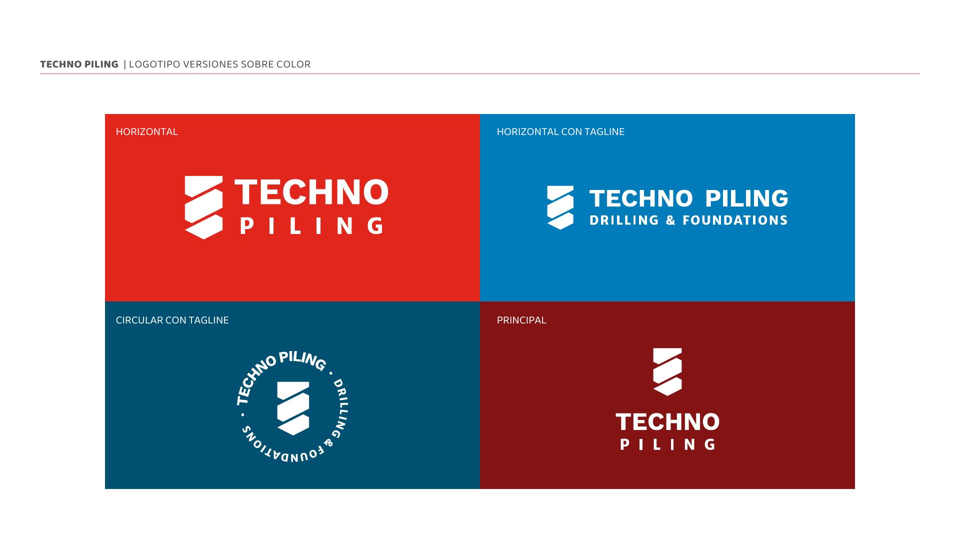 Techno Piling logo variations across the core palette