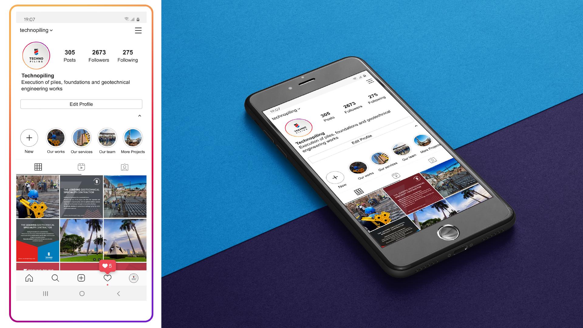 Techno Piling social media system presented on mobile